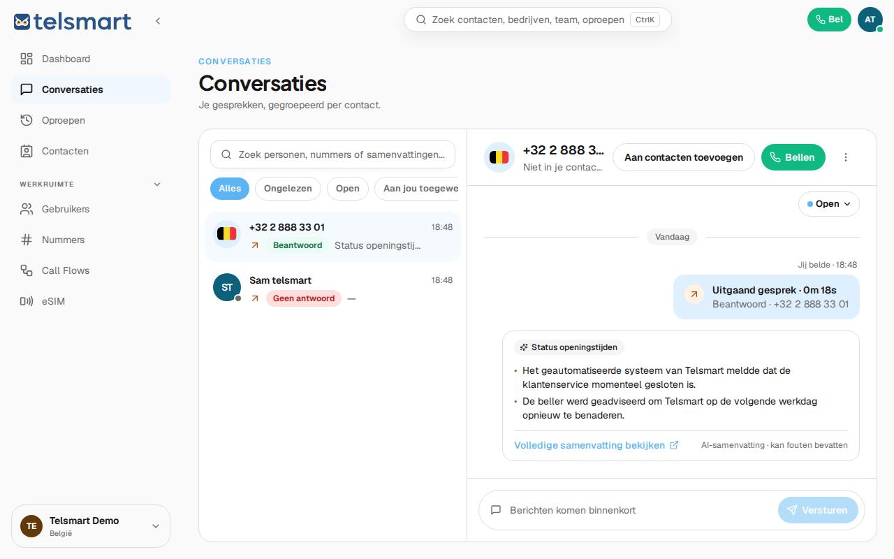 Gespreksdraad in Conversaties met status en het ⋮-menu.